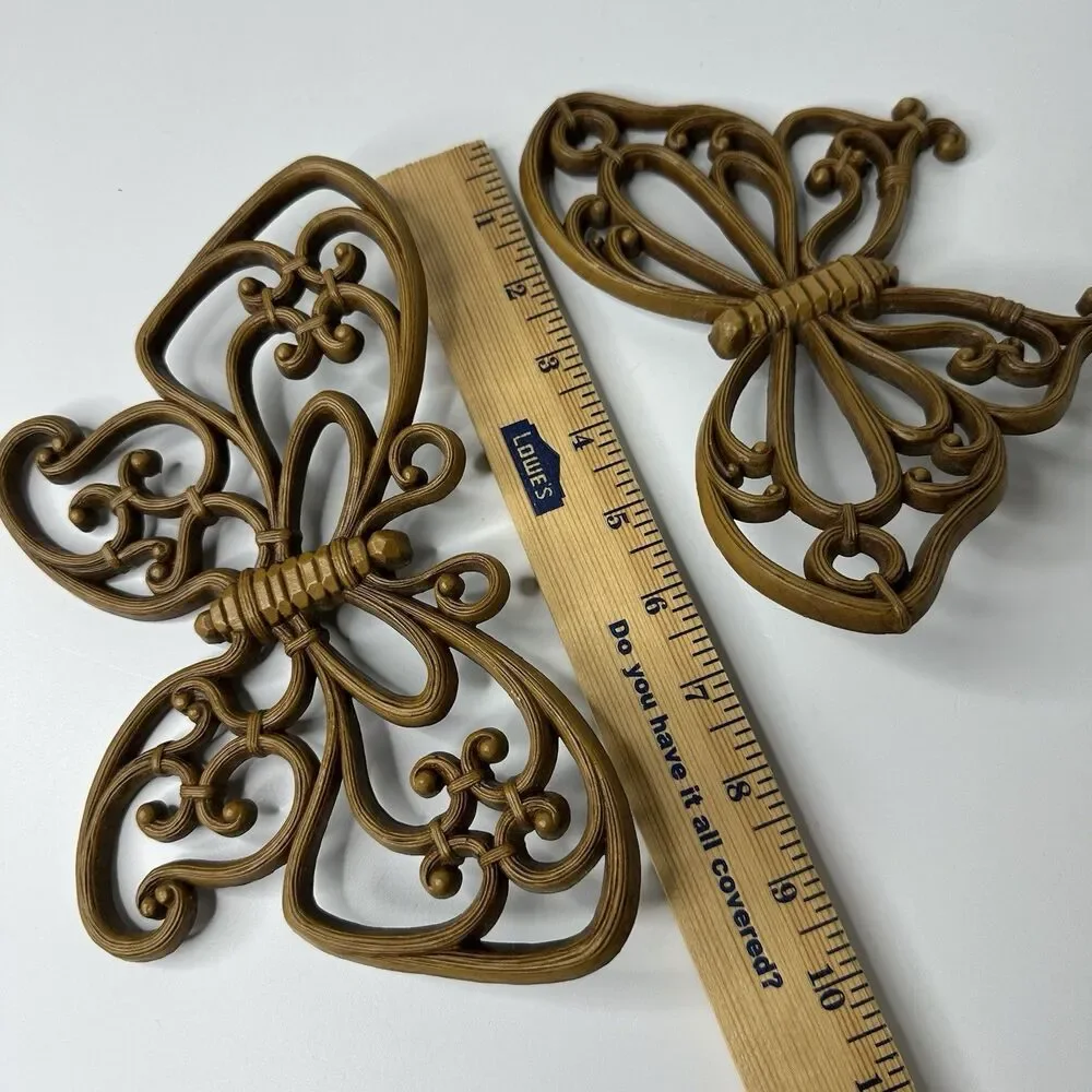 Vintage Syroco Homeco Butterfly Wall Hanging Set Of 2 Brown Decor Plaque‎ MCM